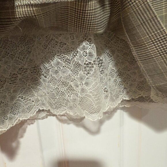 JOSEPH France Houndstooth Skirt Size 40 Lace Black Tan Office Luxury Wool - Picture 2 of 8